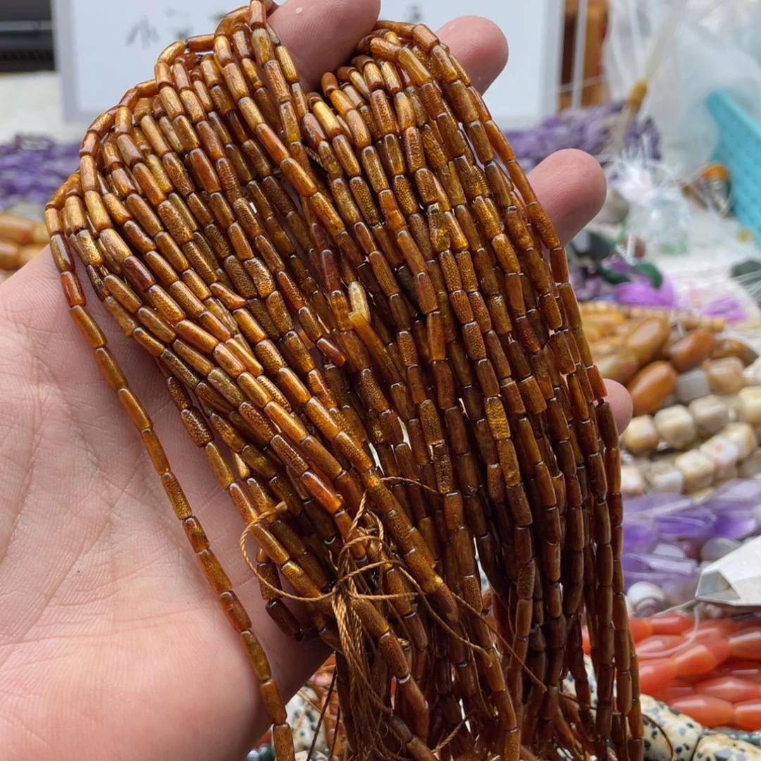 玛瑙/玉髓合金珠宝半成品一条装3*7mm金柳柳管珠