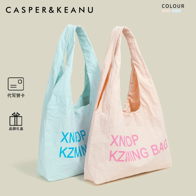 CASPER&KEANU韩系松弛感帆布包女2025新款字母轻便休闲简约托特包