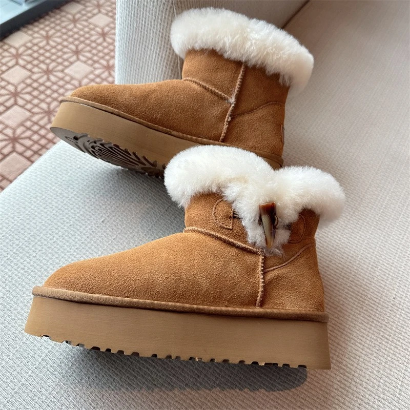 雪地靴女新款冬季厚底皮毛一中筒加绒保暖短靴东北毛毛棉鞋