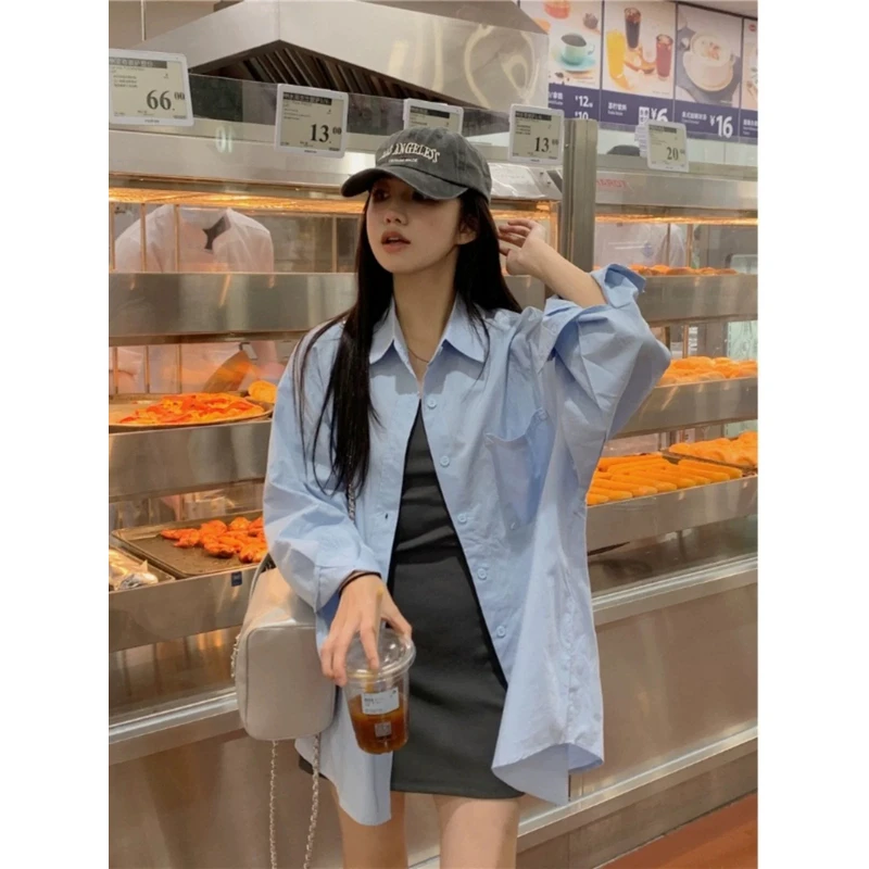 纯棉长袖衬衫女2025春夏秋季韩系宽松廓形百搭休闲防晒衬衣外套