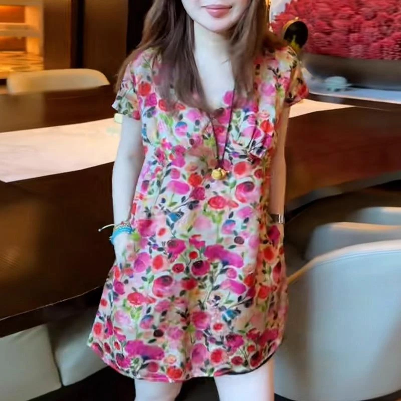 2025夏季新款女士巨好看的粉色碎花短袖衬衫法式独特漂亮洋气上衣