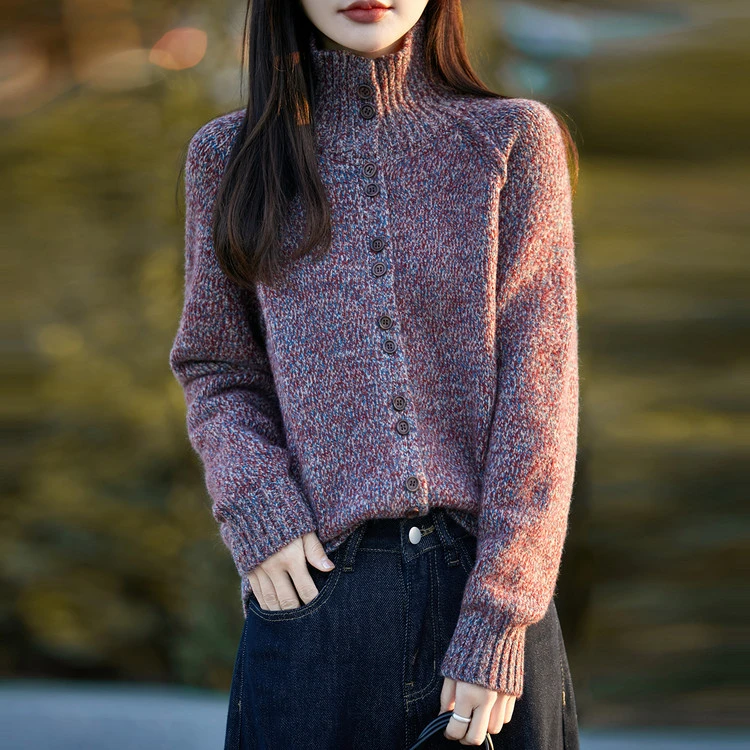 女上衣百搭时尚针织衫宽松显瘦毛衣女装短款韩版长袖设计感气质