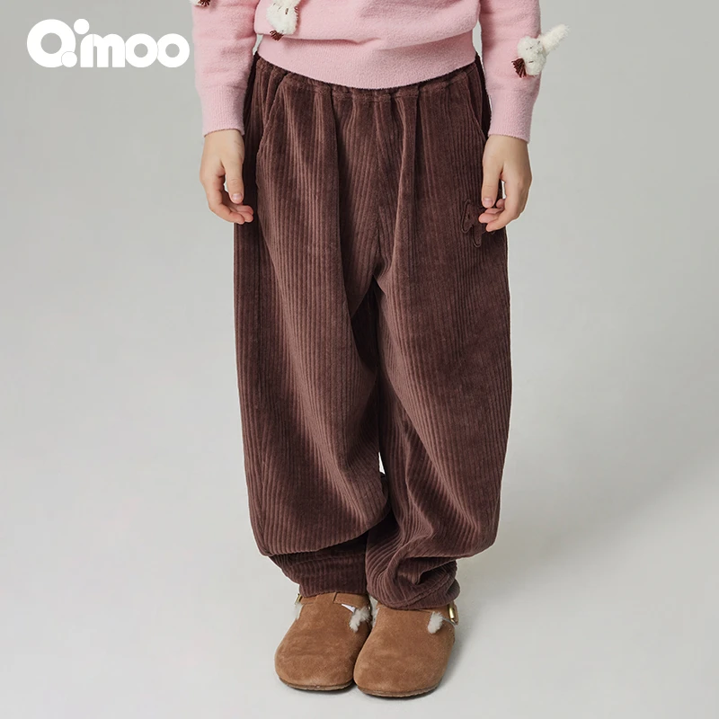 Qimoo/淇木秋季男女童运动舒适直筒复古宽松纯色长裤QCL3KC330C