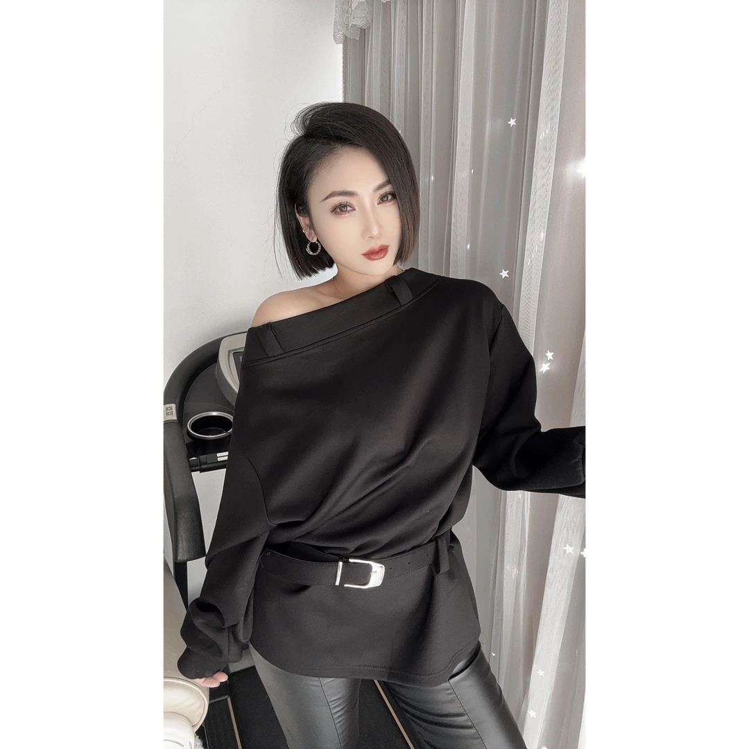 2025新款女人味个性小众多种穿法腰带款中长款卫衣大衫休闲时尚