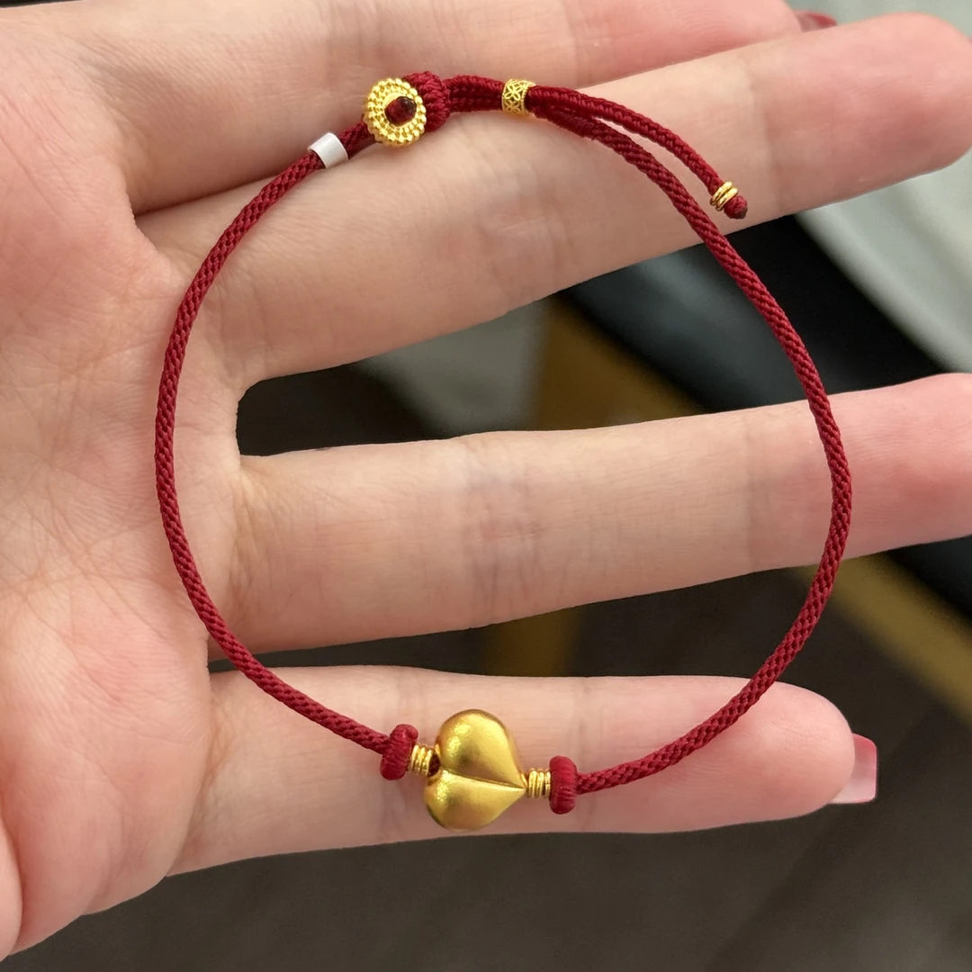 屁桃红绳 足金999