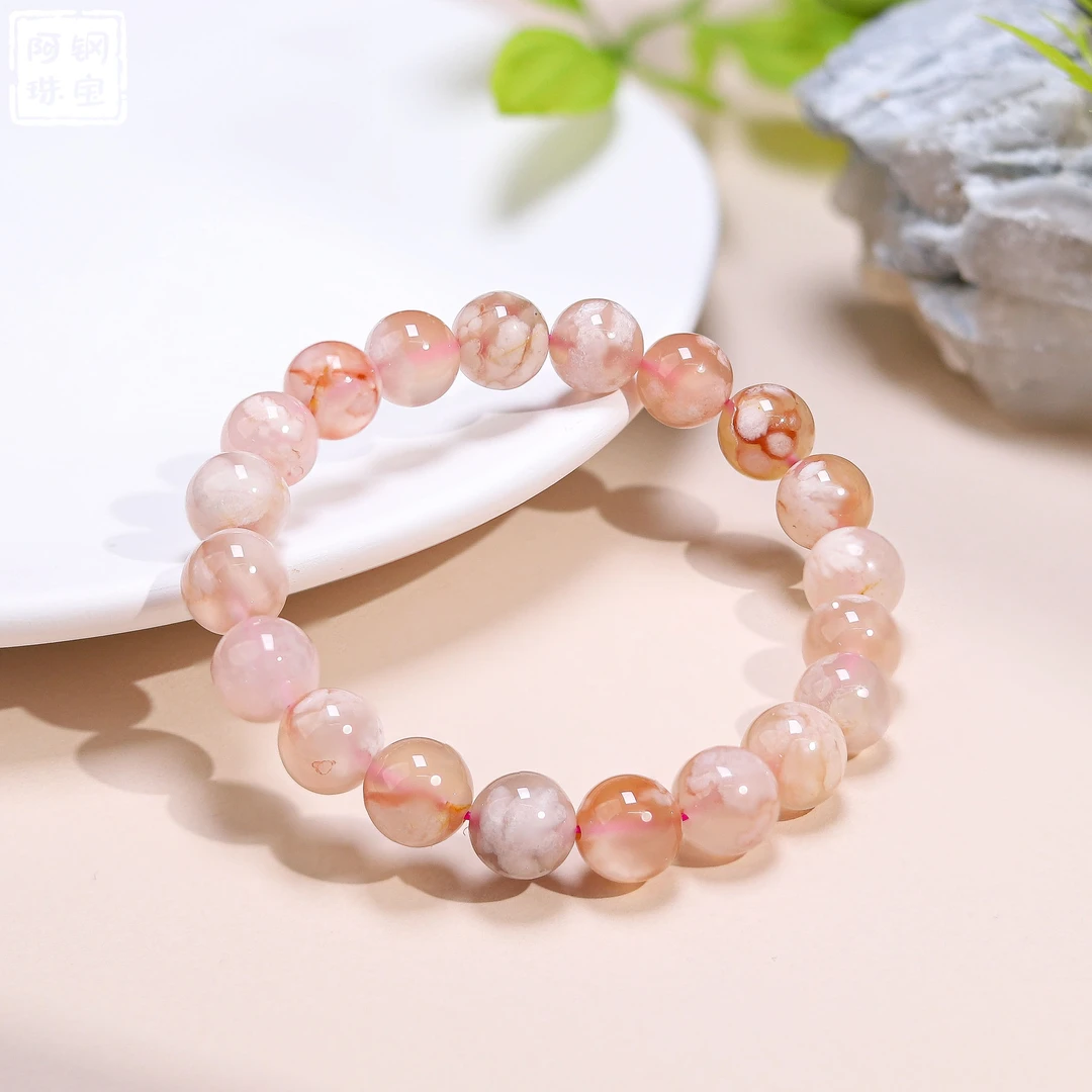 高品樱花玛瑙手串冰种飘花圆珠手链优雅时尚-多样性发其一-YH101