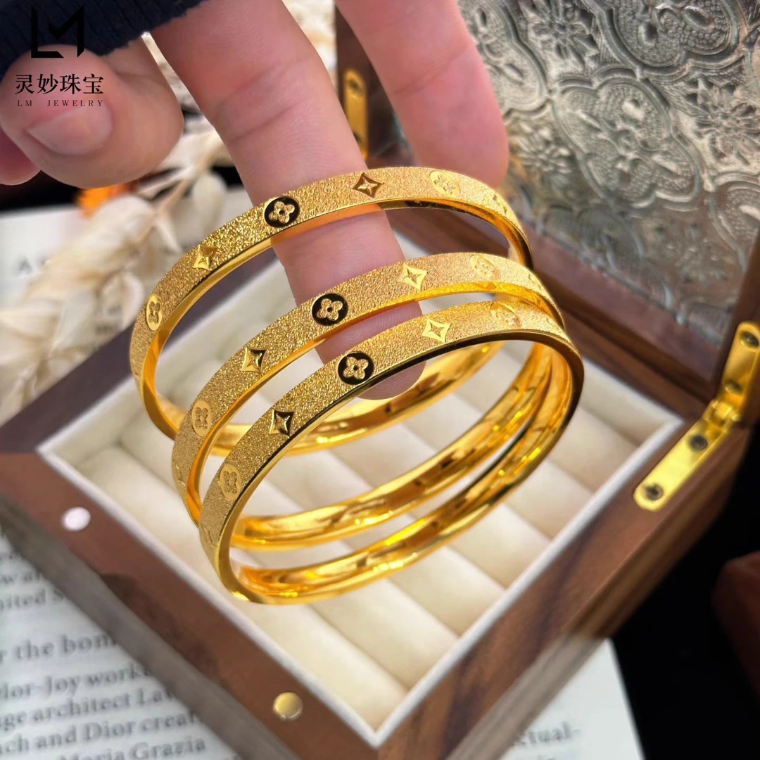 铜合金手镯 【爆款新款四叶草手镯】幸运四叶花手镯闭口轻奢高级感