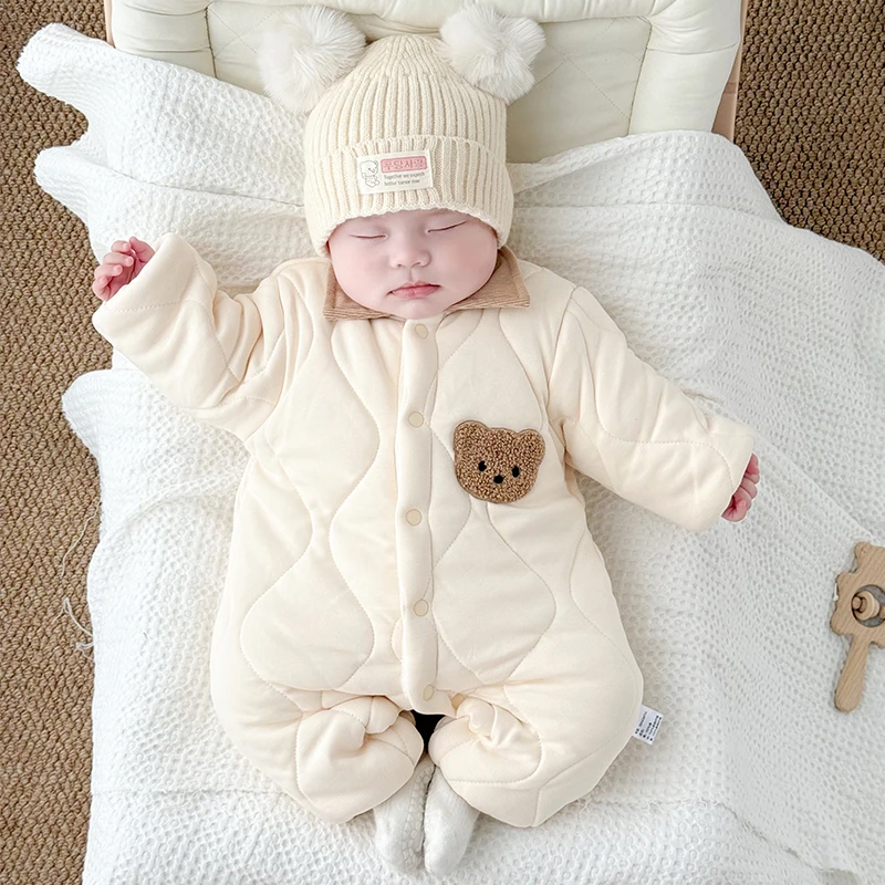婴儿冬装加绒保暖连体衣哈衣新生儿棉衣男女宝宝爬服外出服