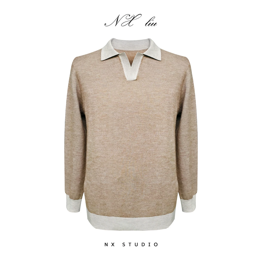 NX南向 Baby山羊绒提花翻领polo长袖
