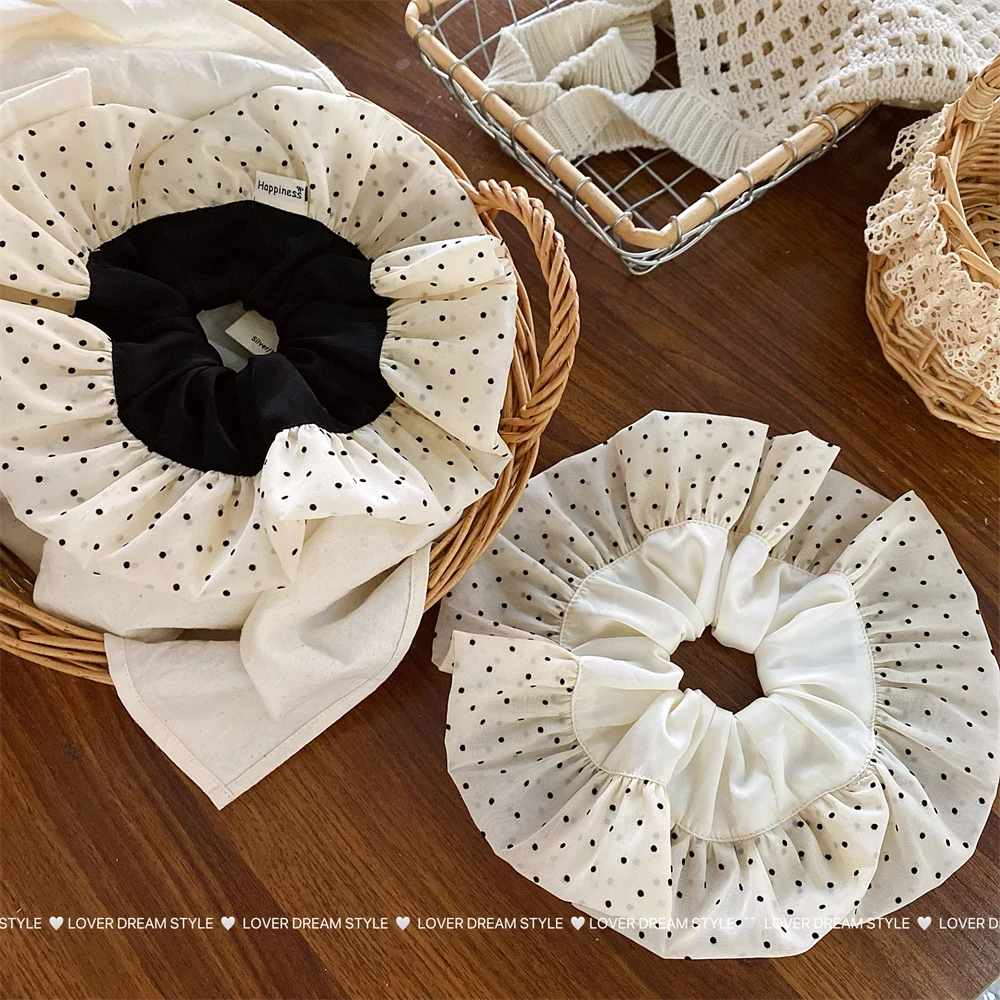 韩国ubs新款波点百褶花边大肠发圈 时尚高级质感扎丸子头头饰发饰