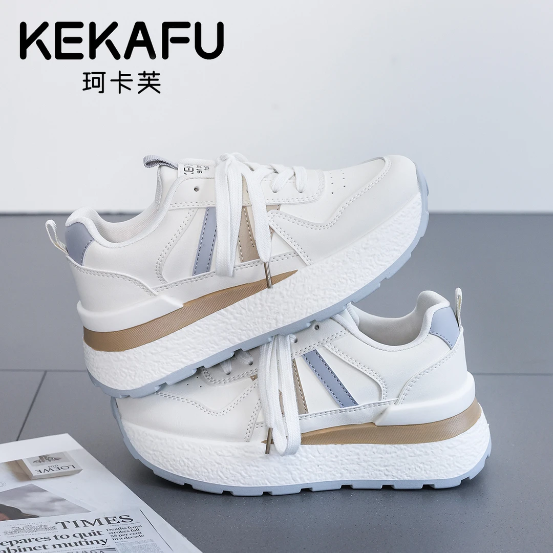 KEKAFU/珂卡芙厚底阿甘鞋女2025秋季新款增高皮面运动休闲女鞋
