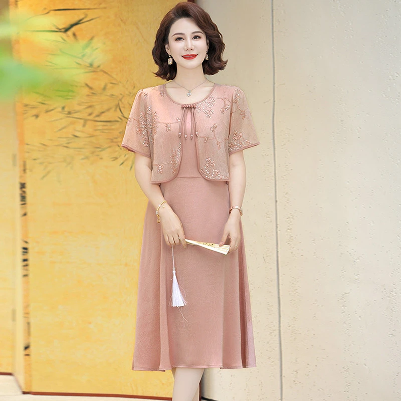 新中式妈妈夏装连衣裙高贵50岁岁中年妇女减龄裙子中老年女气质长