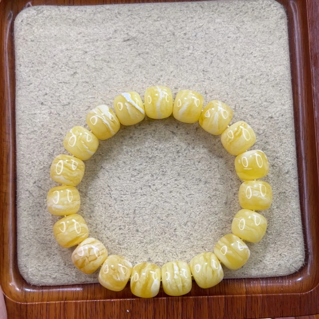 凯***子未镶嵌琥珀手链蜜蜡12.7mm瓷白虎皮