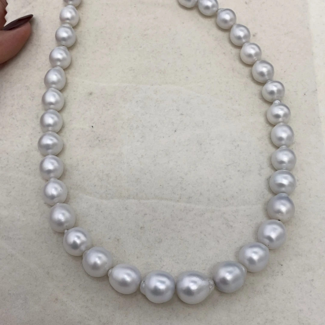 项链银S925镶嵌海水珍珠澳白串链10-12.7m银蓝光