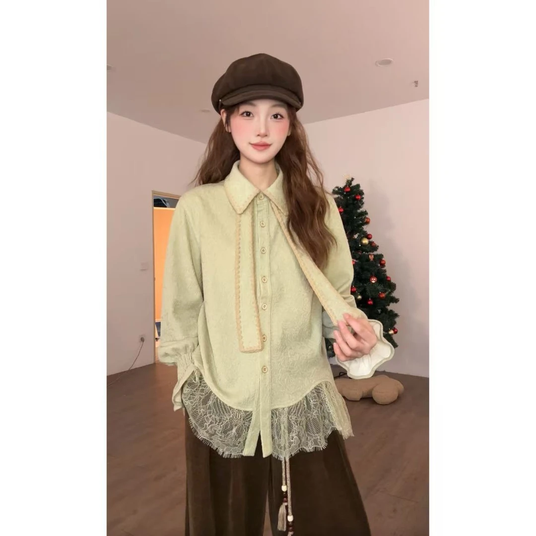 VGVL上衣秋冬季新款设计感刺绣复古百搭衬衫女21180
