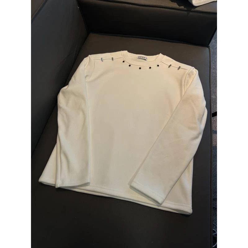 Z297【栗丽子专属】美式高街垫肩长袖t恤男设计感黑色内搭打底上衣