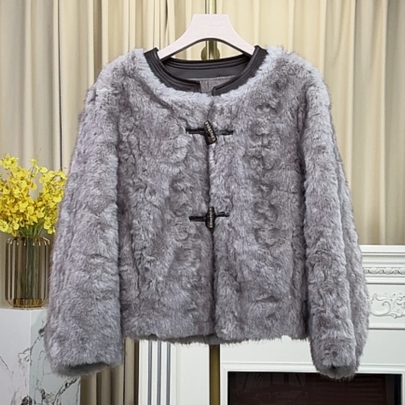 2025时尚小香风马蹄袖皮毛一体外套气质百搭休闲短款外套秋冬轻奢