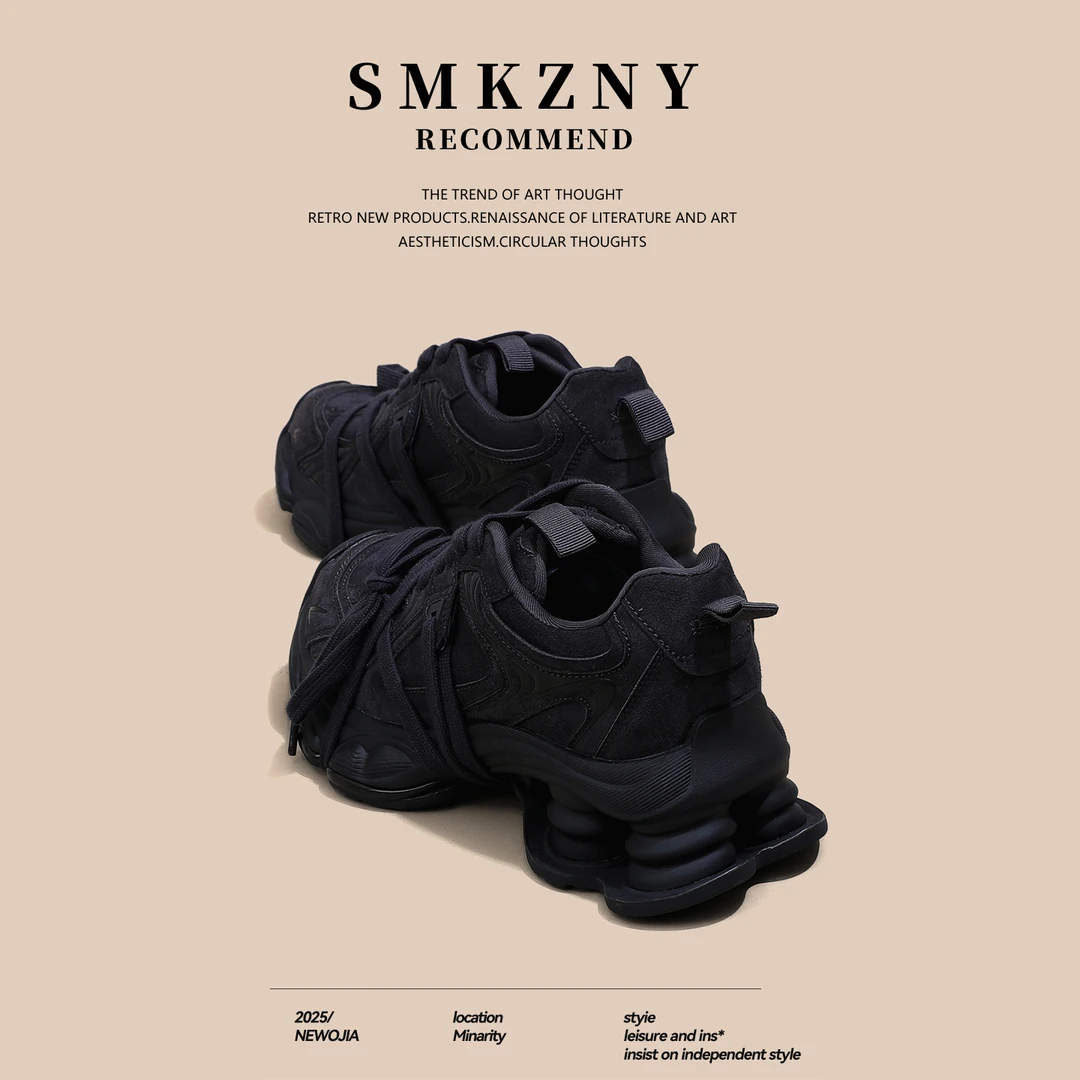 老爹鞋潮深灰复古厚底透气运动休闲鞋女2025秋季新款增高时尚系带