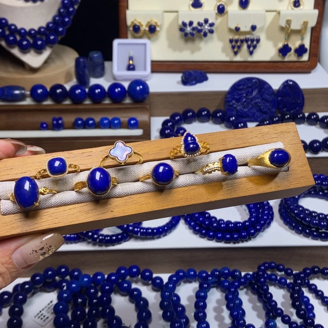 青金石银S925镶嵌戒指下单备注款式 多样性发其一