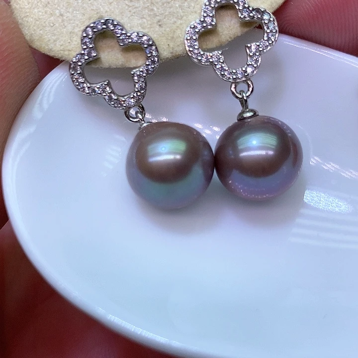 银S925镶嵌耳饰淡水珍珠