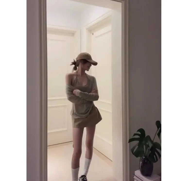 纯欲慵懒风女装时尚套装气质显瘦洋气百搭性感辣妹吊带罩衫半裙