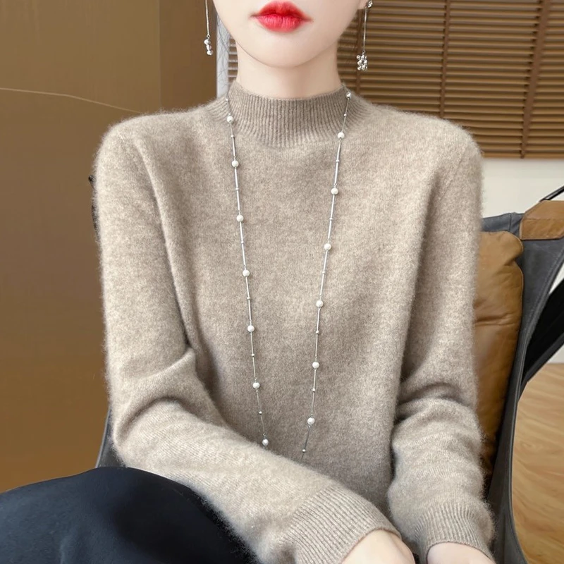 100纯羊毛衫女半高领纯色加厚百搭套头打底衫冬季羊绒衫针织毛衣