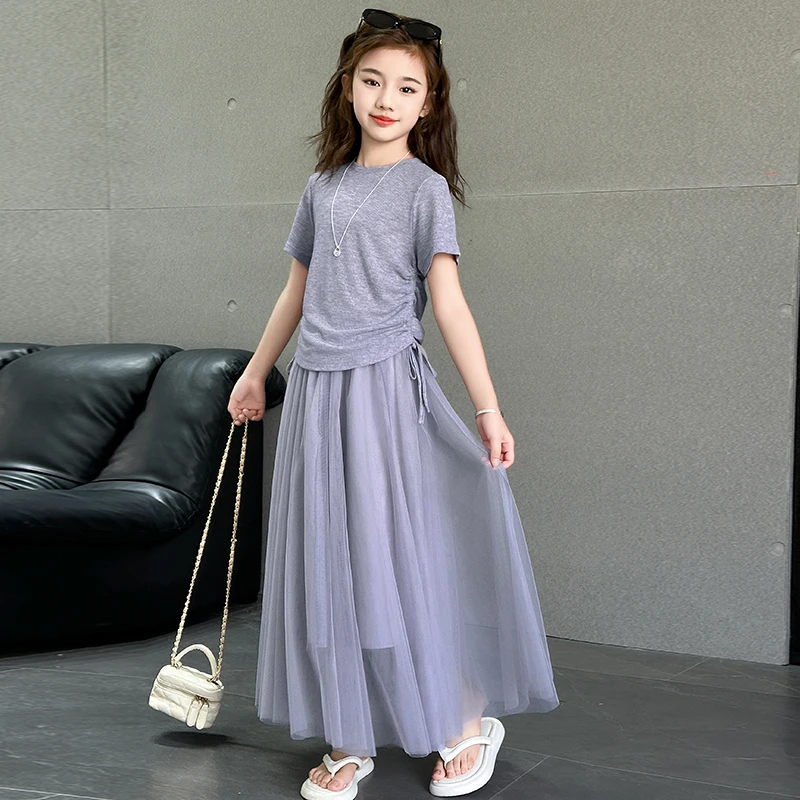 夏季女童半身裙套装2025新款中大童网纱裙子显瘦儿童两件套夏装潮