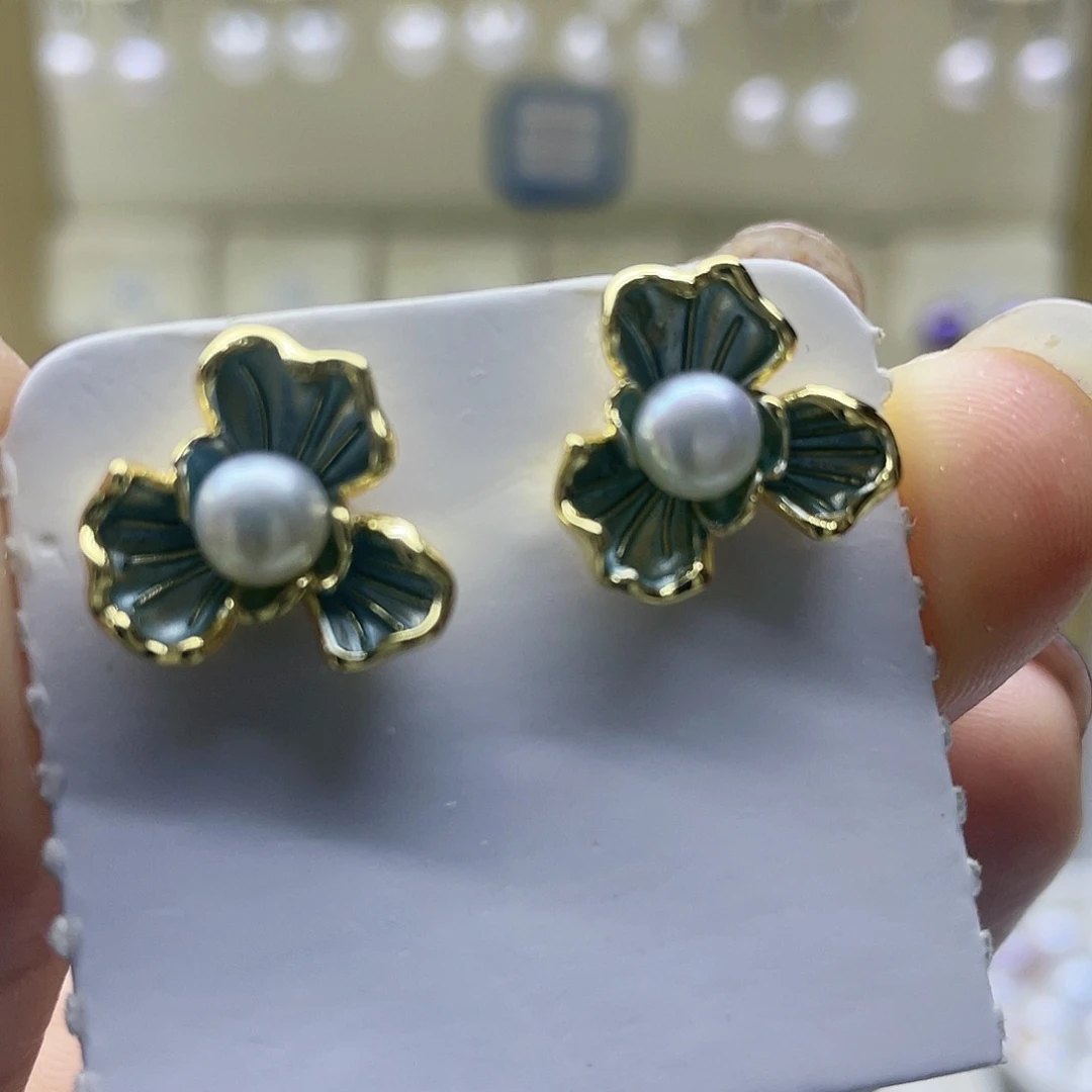 淡水珍珠耳饰银S925镶嵌