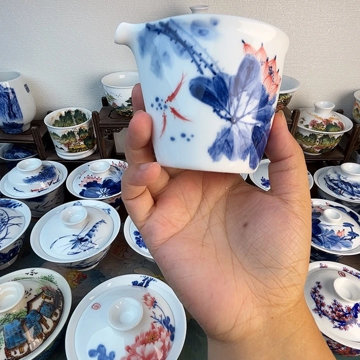 忠意堂釉下彩荷花鱼公道微瑕不退