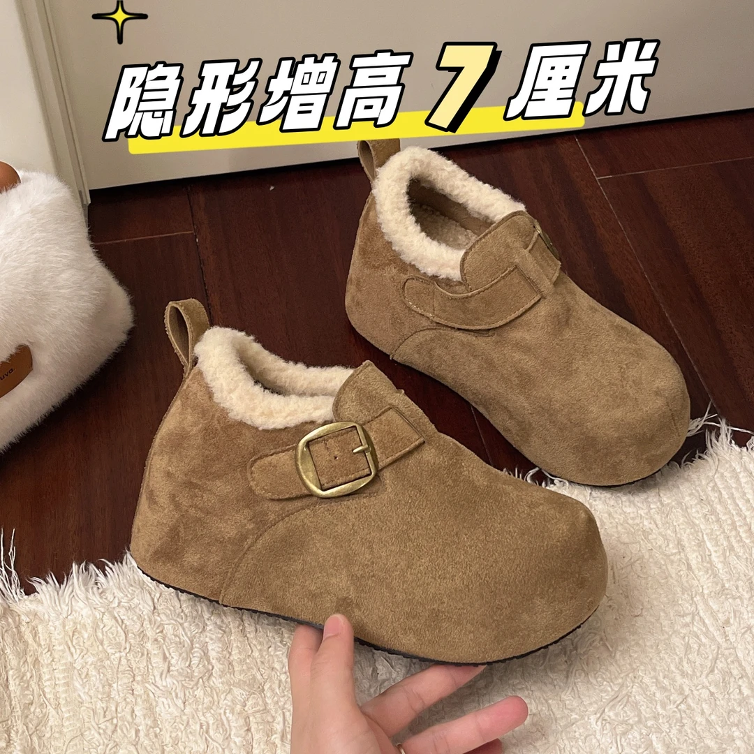 内增高勃肯鞋女2025新款冬季加绒保暖棉鞋外穿厚底百搭全包毛毛鞋