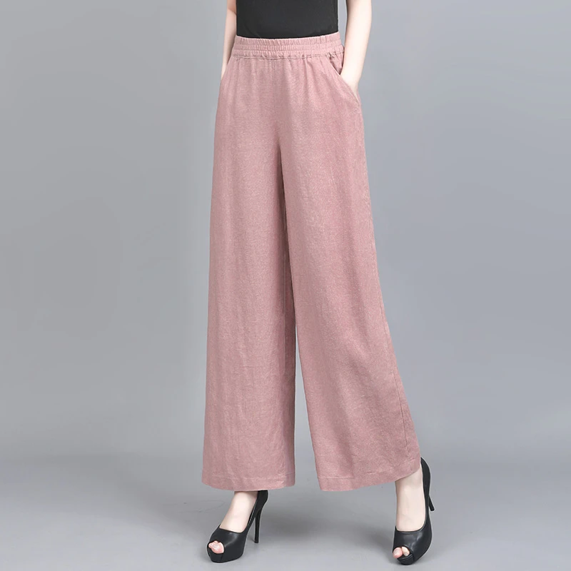 高端纯亚麻阔腿裤女2025秋季新款高腰显瘦宽松休闲直筒九分亚麻裤