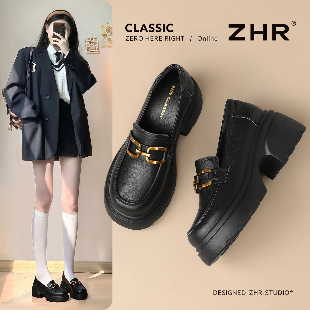 ZHR乐福鞋2025秋软皮厚底乐福鞋百搭增高土豆鞋软底一脚蹬乐福鞋