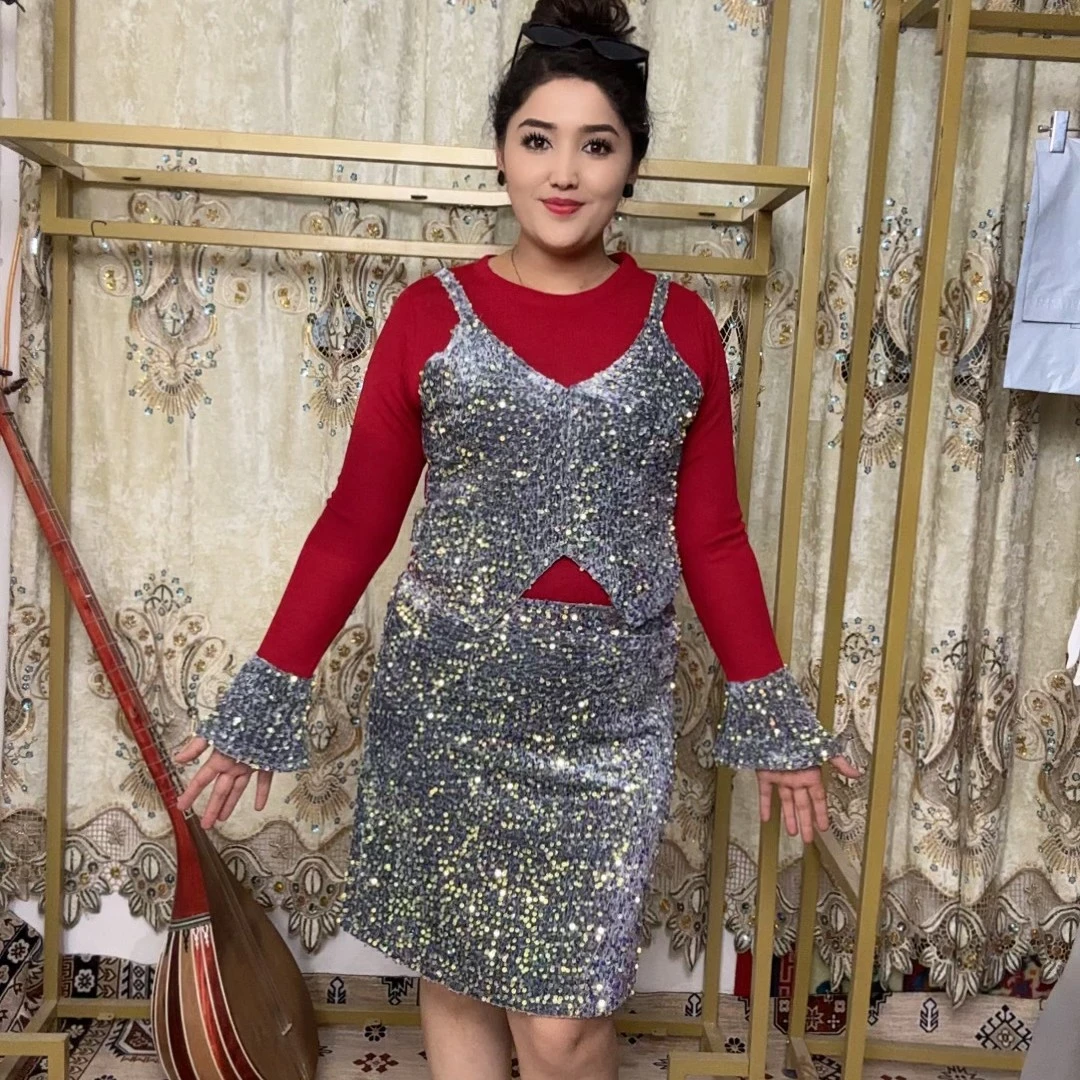 拼接千金风碎花立体裁剪日常显瘦T恤保暖长款亮片