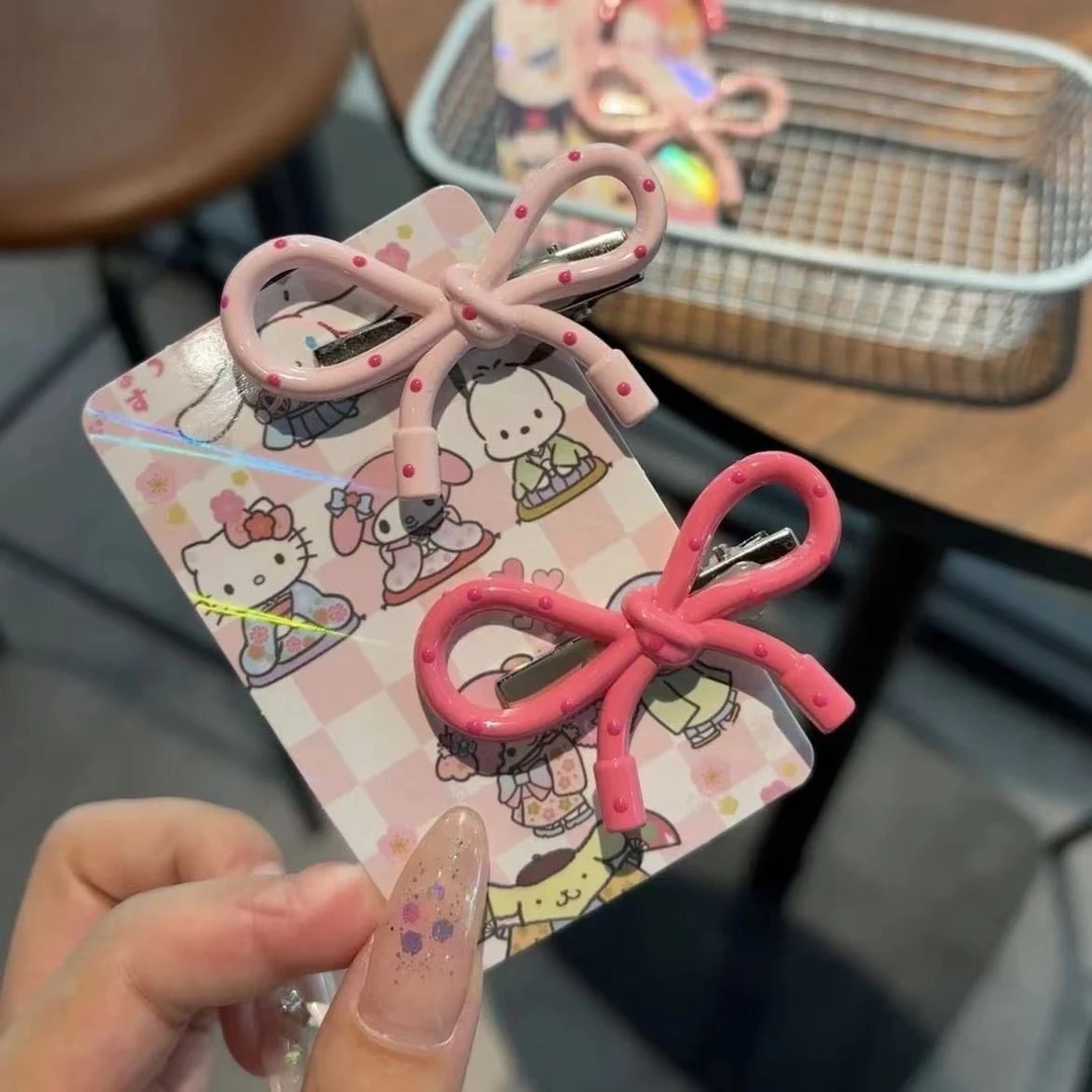 韩系简约波点粉色蝴蝶结鸭嘴春夏百搭海边夹小众头饰香蕉夹发卡