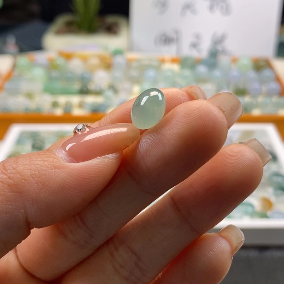 翡翠散珠天然翡翠冰晴鼓珠10×6,5