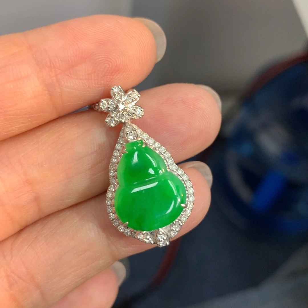 翡翠18K金镶嵌吊坠(不含链)翡翠