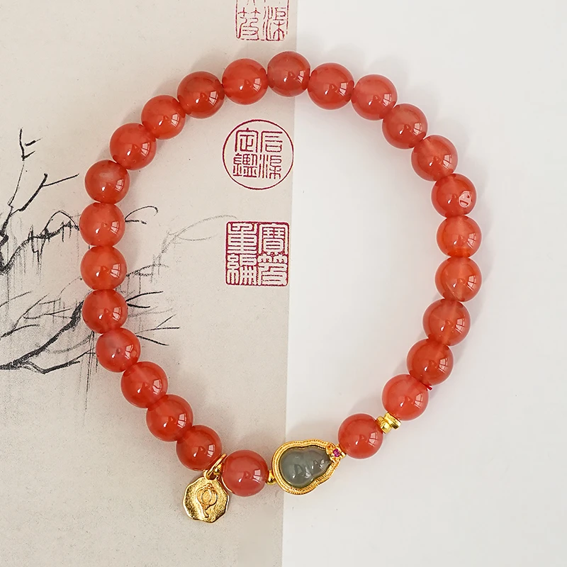 原创设计轻奢贵气南红翡翠葫芦手链女士手串 多样性发一-8470