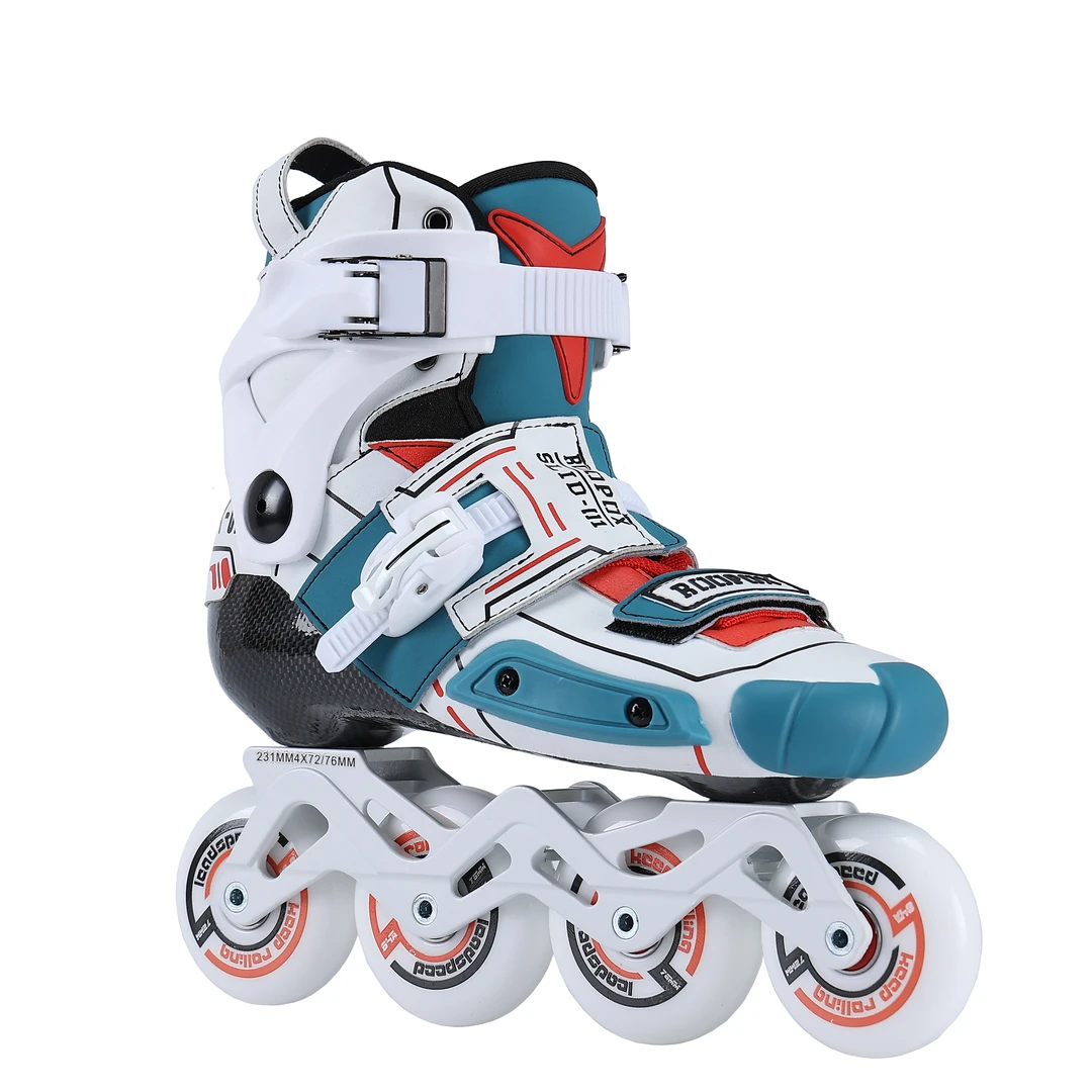 机甲碳纤维刹车花式轮滑鞋超纤皮料内胆大橘HV直排轮成人溜冰鞋