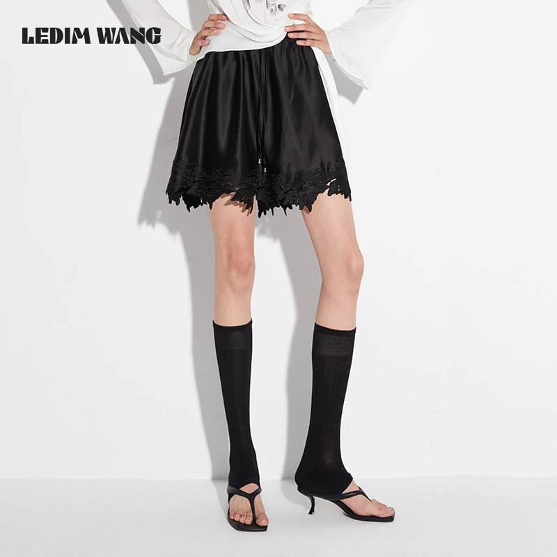 LEDIM WANG【白标系列】镂空刺绣半身裙女夏2025新款黑色白色短裙