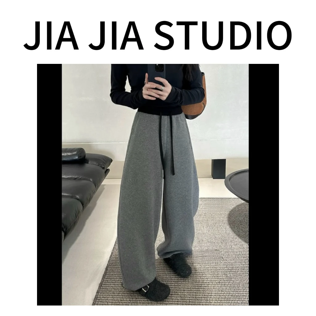 嘉嘉推荐#35969【秋冬加绒加厚款】拼接腰抽绳两穿卫裤