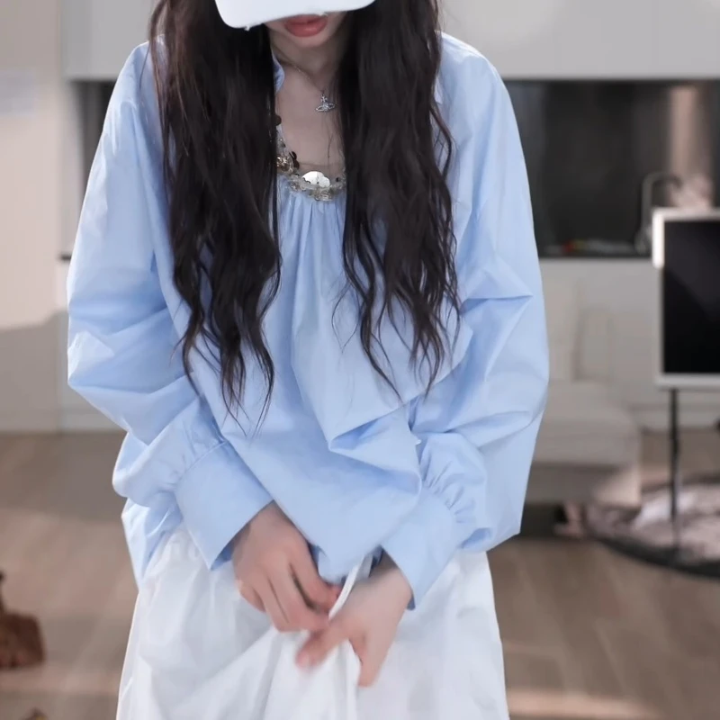2025新款设计感亮片织带长袖钉珠衬衫上衣LK2501958