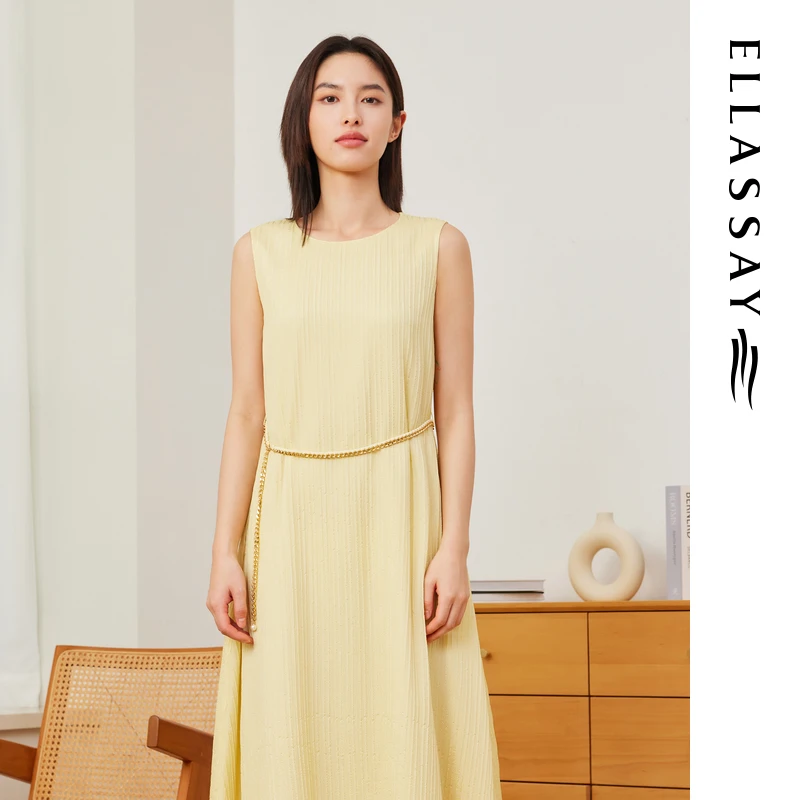 ELLASSAY歌力思2025夏季桑蚕丝时尚舒适轻盈连衣裙女EWU362Y01700