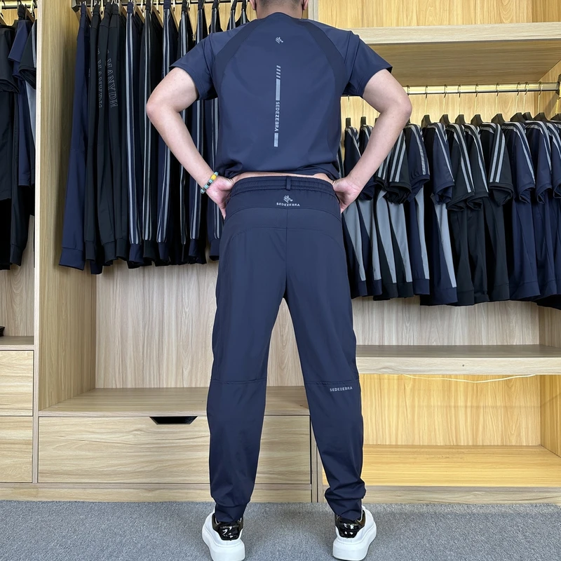 B2001夏季男士休闲运动套装冰丝空调套装高弹力亲肤透气