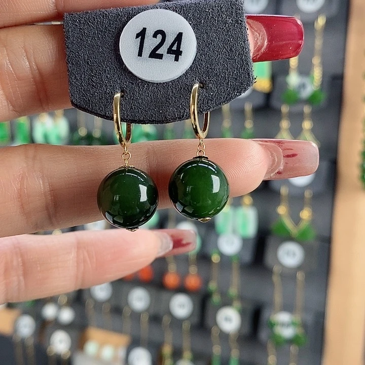 和田玉耳饰18K金镶嵌