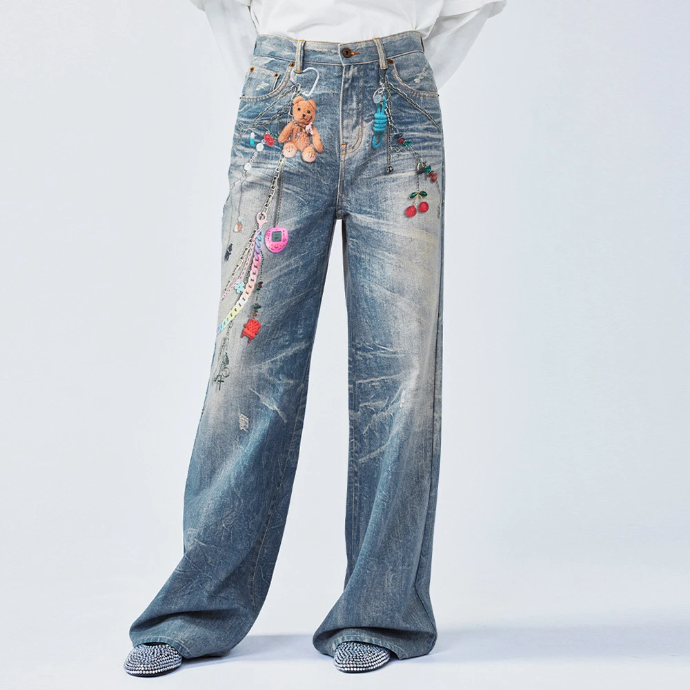 UOOYAA/乌丫2025春季新款趣味链条牛仔裤UY25144N237157