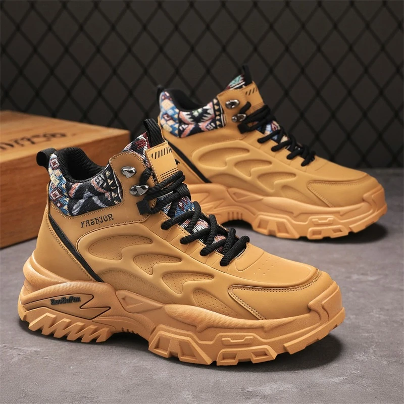 秋季男士新款马丁靴休闲百搭轻便潮流厚底增高男鞋时尚防滑高帮鞋