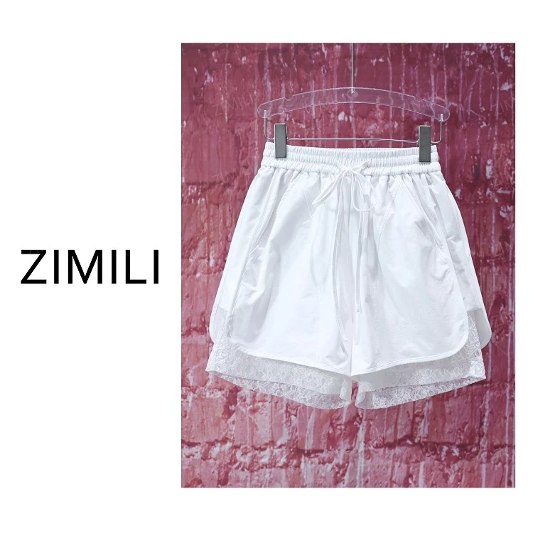 【亮哥女装】2025欧版轻薄月光白撞色拼接运动时尚短裤9709
