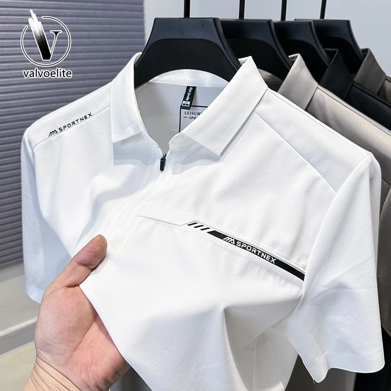 VALVOELITE衬衫领男恤短袖新款中年男士商务休考拉绒休闲外套