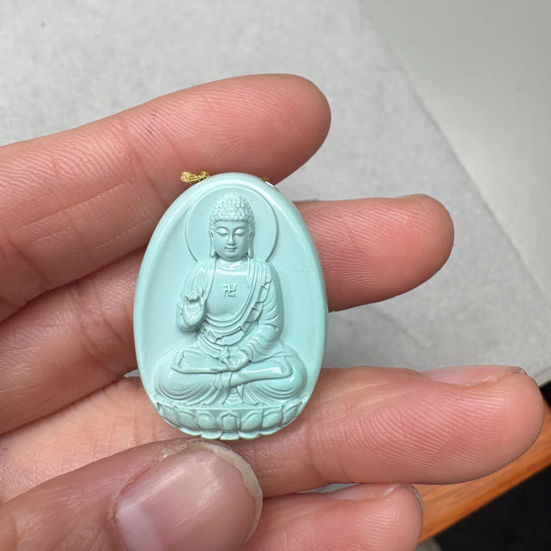 湖北竹山原矿无科技无泡油绿松石大日如来