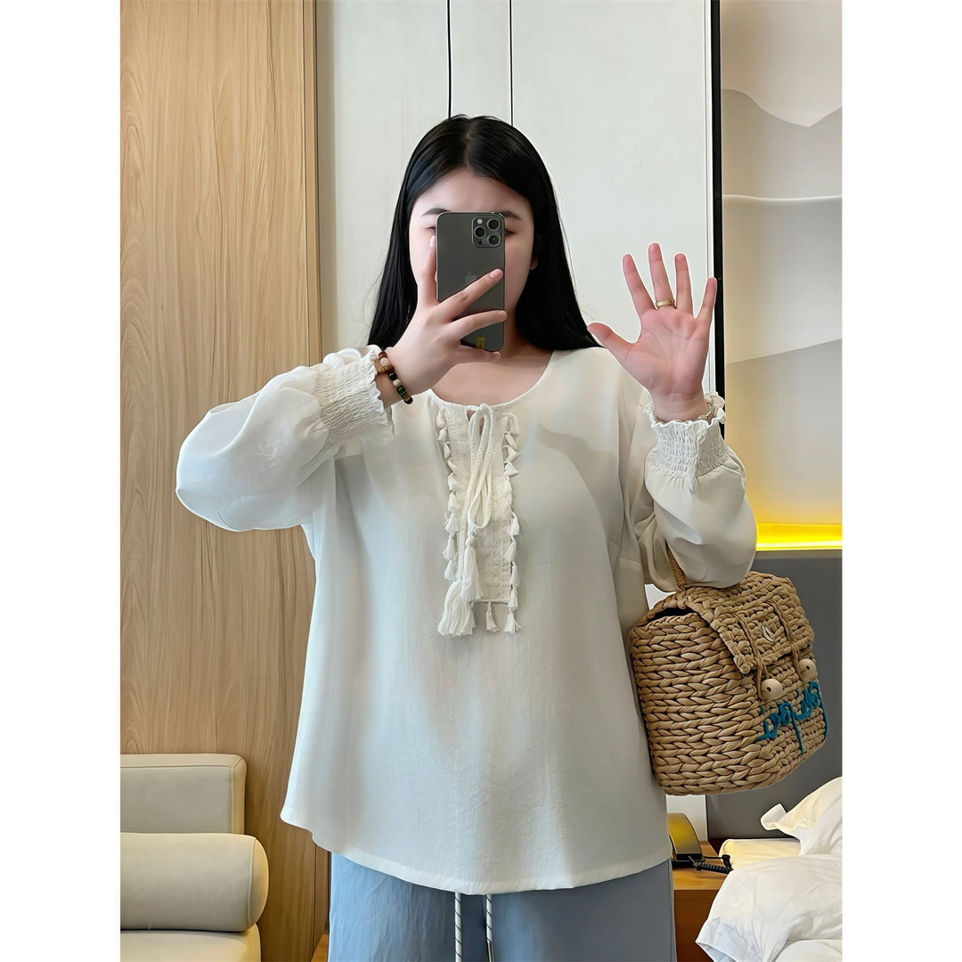 盐风橱窗 / 波西米亚风流苏薄款衬衫15103花契大码200斤胖mm减龄